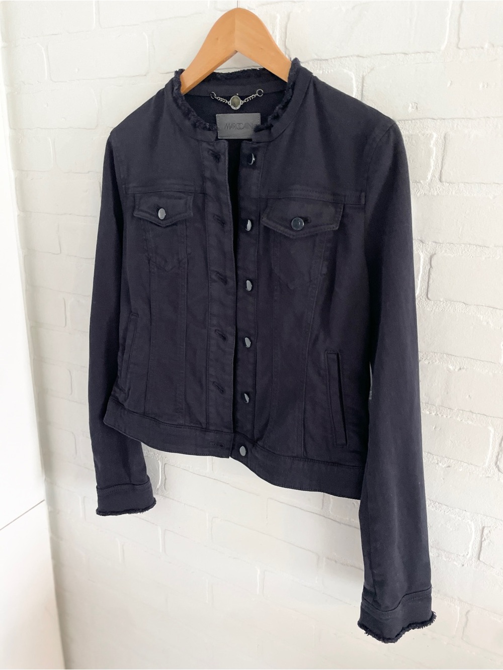 Marc Cain Designer Raw Trim Denim Jacket Back Bow Detail Sz 2 / Sz S US - Picture 8 of 16